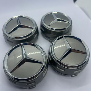Mercedes Benz AMG Wheel Center Caps: Gray Emblem, 75mm (Set of 4), No Customs Fees (U.S.)