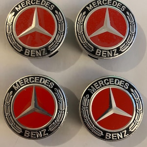 Set of 4 75MM Red Wheel Center Caps Hubcaps for Mercedes-Benz, No Customs Fees (U.S.)