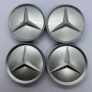 Enjoliveurs de centre de roue Mercedes Benz : emblème argent mat, 75 mm (jeu de 4), sans frais de douane (États-Unis)