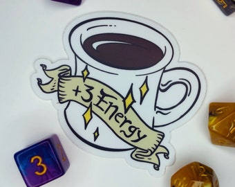 Energy Modifier - Sticker - Coffee, dungeons and dragons, tabletop, java, mug, energy, stat, geek, gift, magic, fun, decal, vinyl