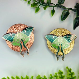 Gilded Order : Luna Moth - Enamel Pin - lunar, entomologist, witchy, familiar, dreamy, gift, nocturnal, night, nighttime, creature, insect