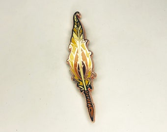 Sun Quill - Enamel Pin - Dungeons and Dragons Pin - phoenix, bird, feather, quill, writer, gift, pen, calligraphy, tool, crowsquill, myth