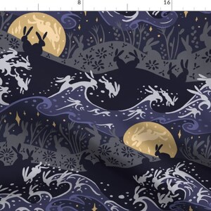 Night of the Rabbit fabric by the yard - geek, crafting, rpg, crafting, sewing, tabletop, quilting, craft, hare, rabbit, stars, moon, bunny