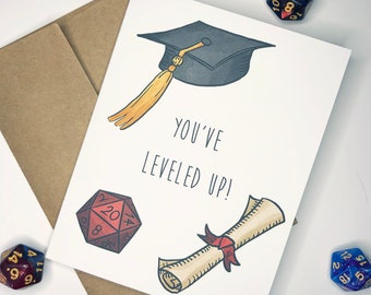 ¡Has subido de nivel! - Tarjeta de felicitación de graduación - papelería, felicitaciones, regalo, rpg, jugador, geek, nerd, felicitaciones, dnd