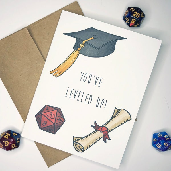 Du bist aufgestiegen! - Abschluss-Grußkarte - Briefpapier, Glückwünsche, Geschenk, RPG, Gamer, Geek, Nerd, Congrats, dnd