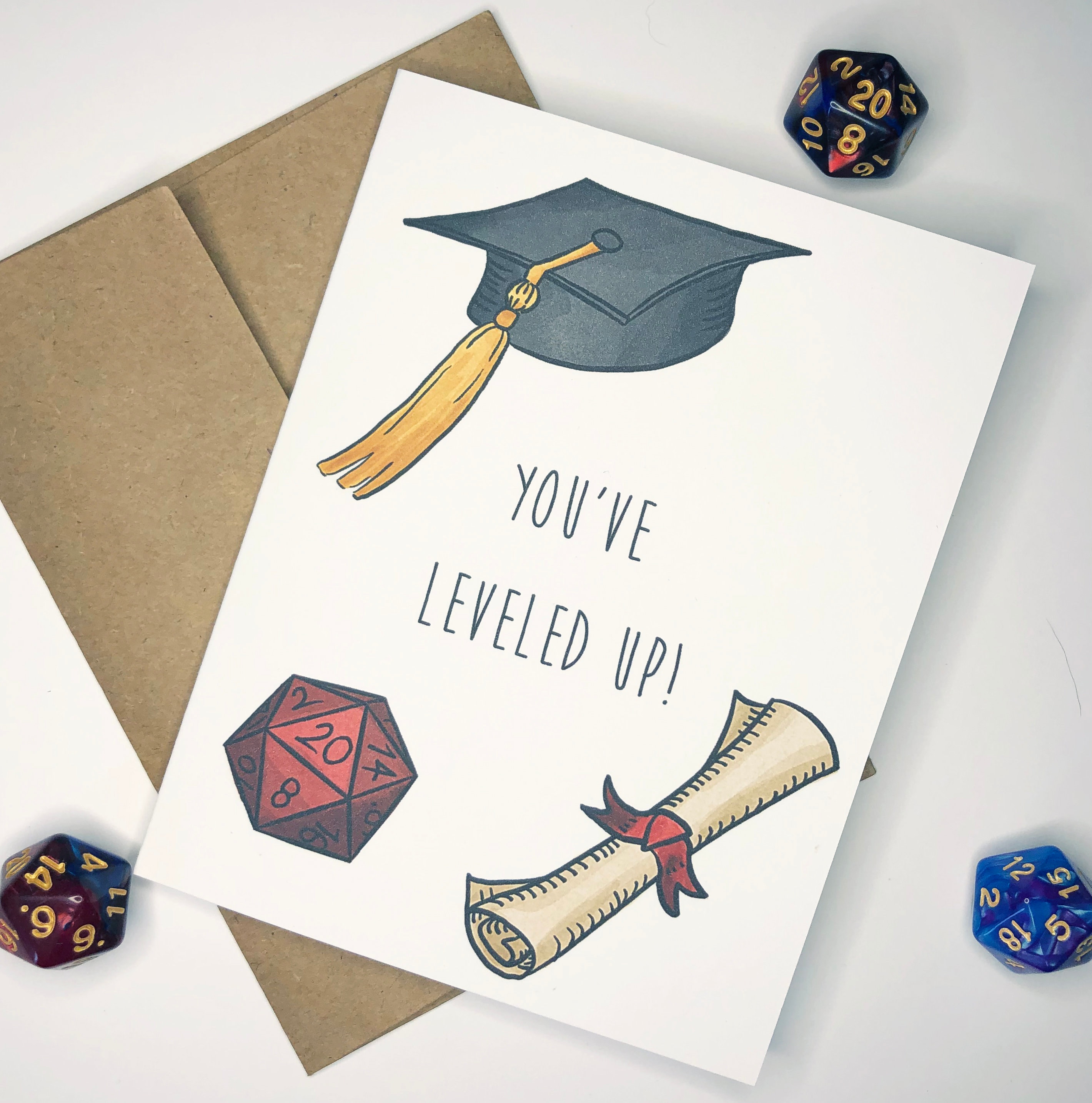 ¡Has subido de nivel! - Tarjeta de felicitación de graduación - papelería, felicitaciones, regalo, rpg, jugador, geek, nerd, felicitaciones, dnd
