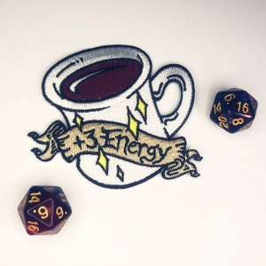 Energy Modifier  - 3" Patch - Dungeons and Dragons  - DnD - coffee, java, d20, dnd, dice, geek, gift, tabletop, rpg, accessory, embroidered
