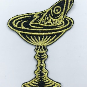 Cup of Good Fortune  - Patch - tarot, fish, symbolism, symbol, gold, black, gift, boho, magic, magical, accessory, embroidered