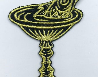 Cup of Good Fortune  - Patch - tarot, fish, symbolism, symbol, gold, black, gift, boho, magic, magical, accessory, embroidered