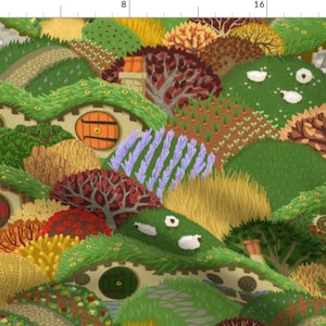 Hidden Homes fabric by the yard - halfling, home, hole, shire, farm, geek, crafting, rpg, crafting, sewing, tabletop, quilting, craft, gamer