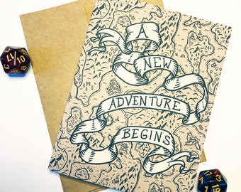 A New Adventure Begins - Multi-purpose Greeting Card - stationery, congratulations, college, journey, new baby, gift, rpg, geek, nerd, dnd