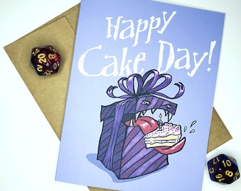 Happy Cake Day! - Birthday Greeting Card - stationery, mimic, gift, rpg, geek, nerd, dnd, dungeons and dragons, d&d, monster, fun, present