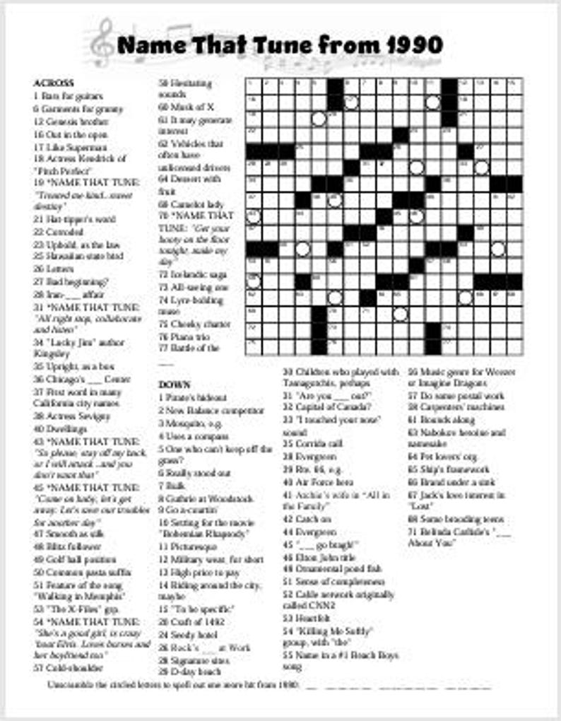 Name That Tune A Year in Music: Crossword Puzzles for Music Lovers Etsy