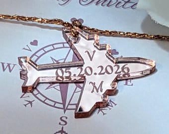 Airplane Invitation Charms / Engraved Acrylic Accent Airplanes / Mirrored Acrylic charms / Engraved Acrylic Wedding Invite / Packs of 10 ea.