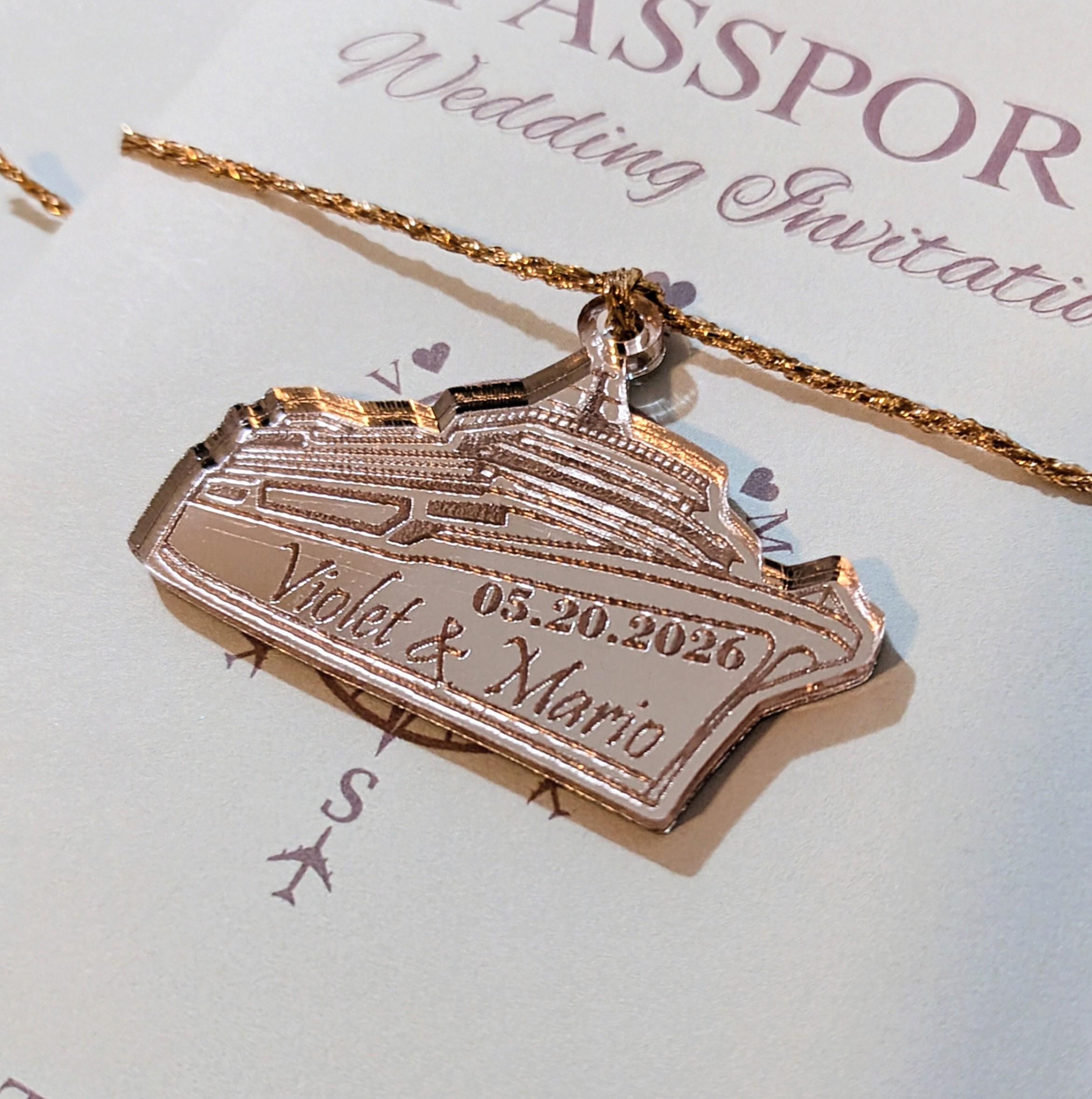 Cruise Ship Personalized Charms / Yacht Charms / Engraved Acrylic Accents/ Mirrored Acrylic Charms/ Engraved Acrylic Invites/ Packs of 10 ea