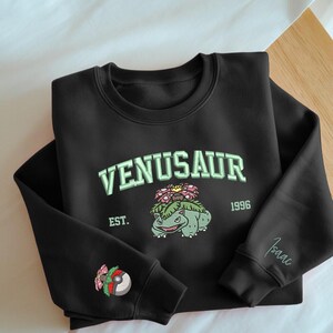 Custom Venusar Embroidered Sweatshirt, Custom Name on Sleeve, Embroidery Anime Tshirt, PKM University, Anime Unisex Shirt