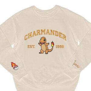 Custom Chamande Embroidered Sweatshirt, Custom Name on Sleeve, Embroidery Anime Tshirt, PKM  University, Anime Unisex Shirt