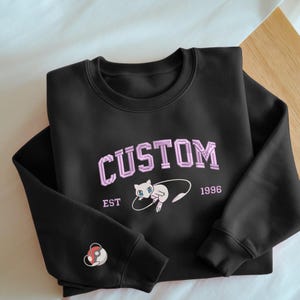 Embroidery Custom Mew Sweatshirt, Custom Name Shirt, Embroidery Anime Tshirt, PKM University, Anime Shirt, Unisex Shirt