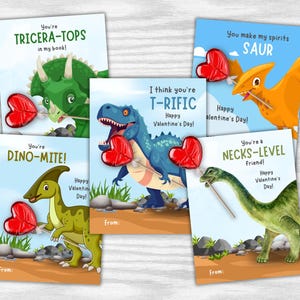 Valentijnskaart- of lollyhouder dinosaurus | Gebruik met of zonder lolly | Valentijnskaart voor kinderen | 5 ontwerpen | Afdrukbaar | Direct downloaden