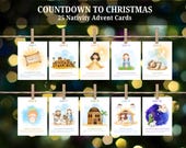 Christian Advent Calendar Cards Printable | 25 Bible Verse Christmas Countdown | Story of Jesus