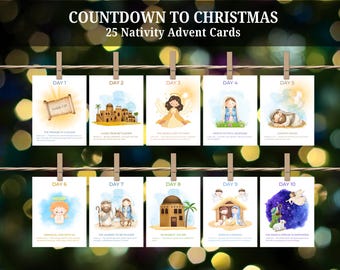 Calendario dell'Avvento cristiano stampabile / Conto alla rovescia di Natale con 25 versetti della Bibbia / Storia di Gesù