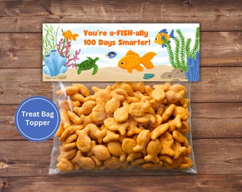 Goldfish 100th Day of School Treat Bag Topper | Fill out in Canva or Handwrite | Classroom Treat Bag | Happy 100th Day of School | Printable