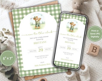 Zaproszenie na baby shower dla chłopca w stylu golfa, zaproszenie na baby shower w stylu golfa, pomysły na baby shower dla chłopca, pomysły na motyw baby shower, zaproszenie na baby shower