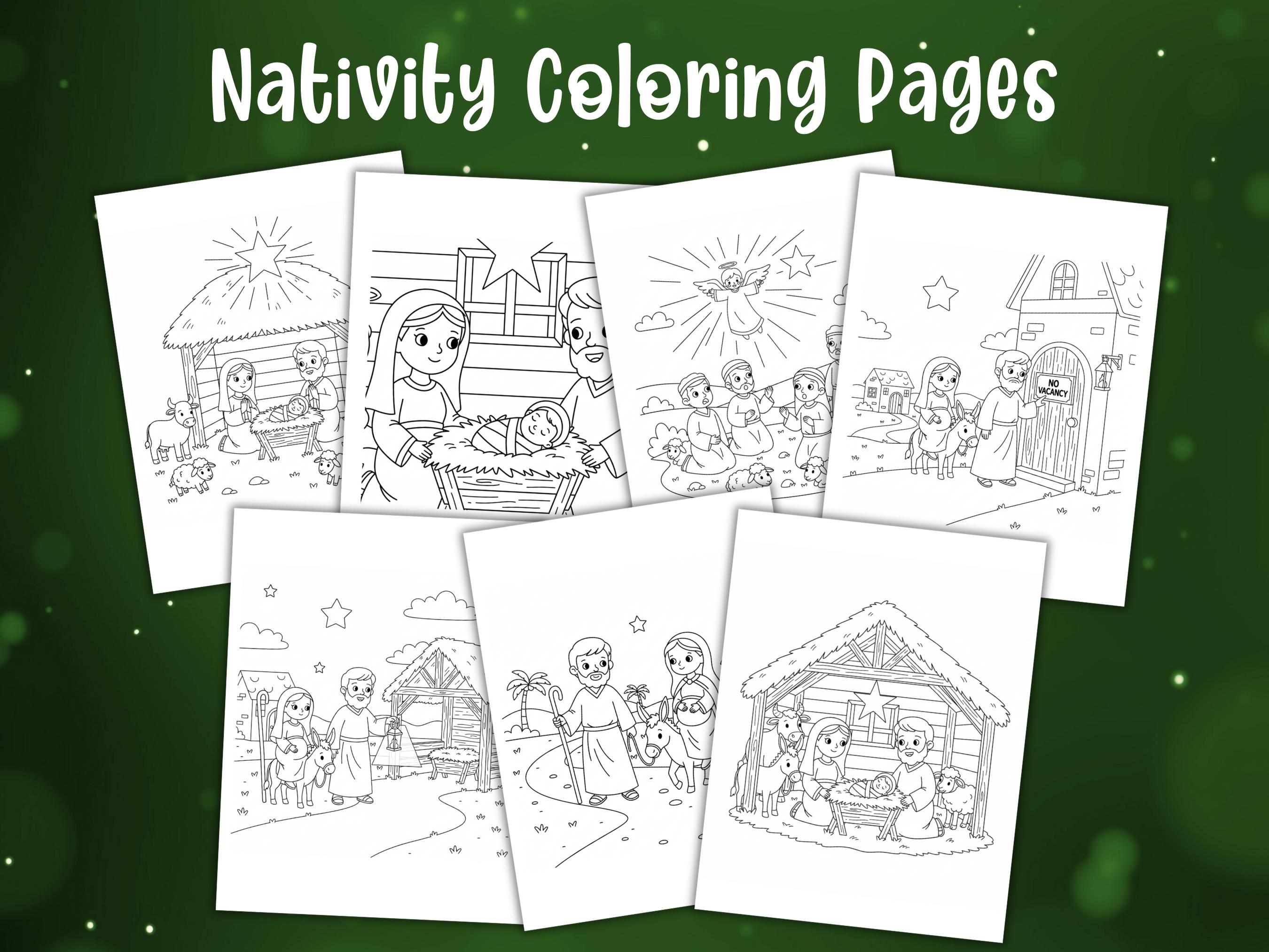 Christian Nativity Coloring Page Bundle for Kids - Story of Jesus Birth ...