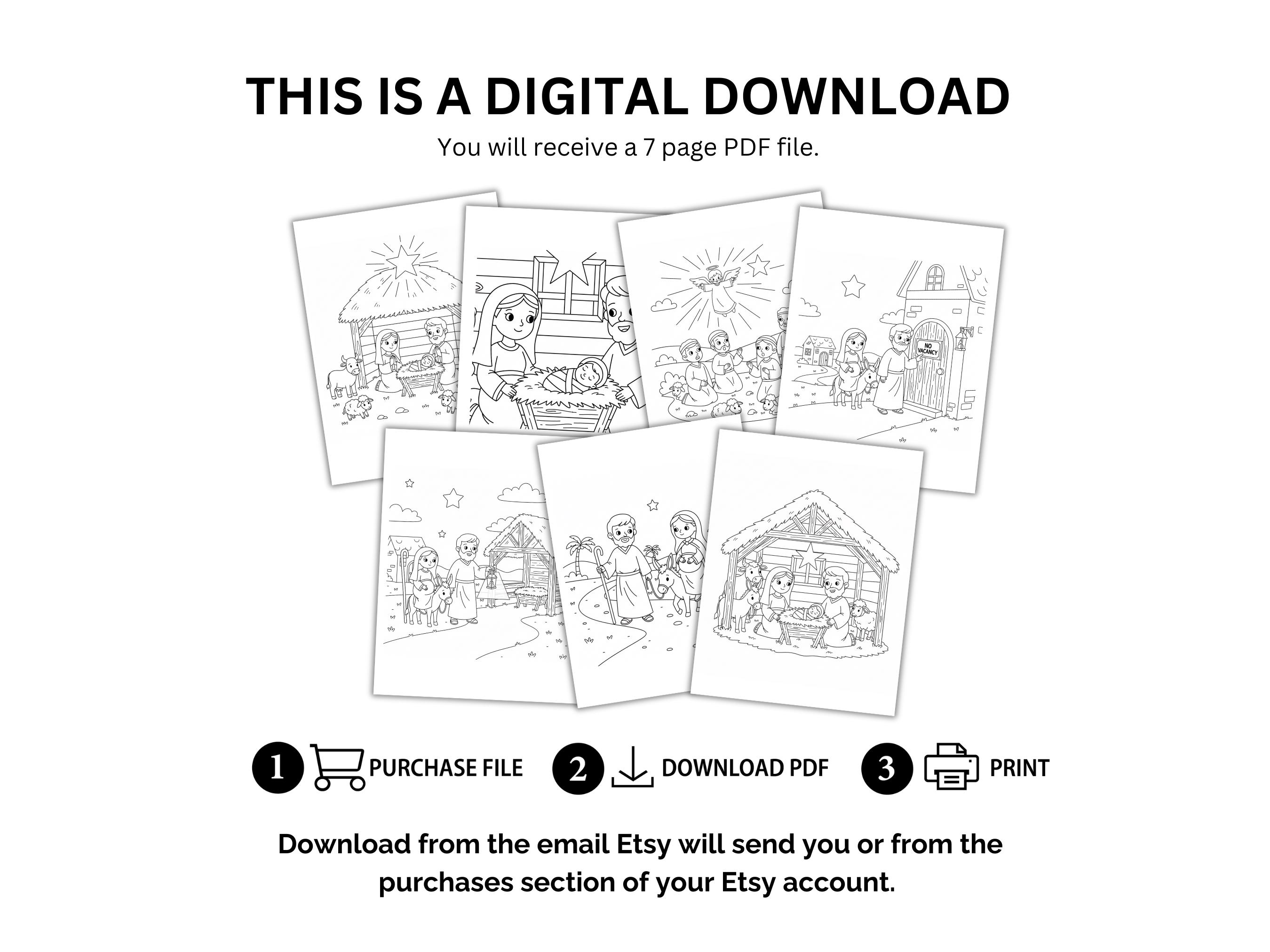 Christian Nativity Coloring Page Bundle for Kids - Story of Jesus Birth ...
