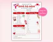 Secret Pal-entine Survey Questionnaire Fillable PDF or Hand Write, Valentines with Pals, My Favorite Things Survey, Galentines Gift Exchange