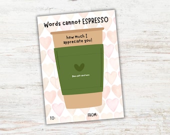 Tarjetero de café para San Valentín, Tarjetero de café de agradecimiento, Agradecimiento a la enfermera, Tarjetero de San Valentín imprimible