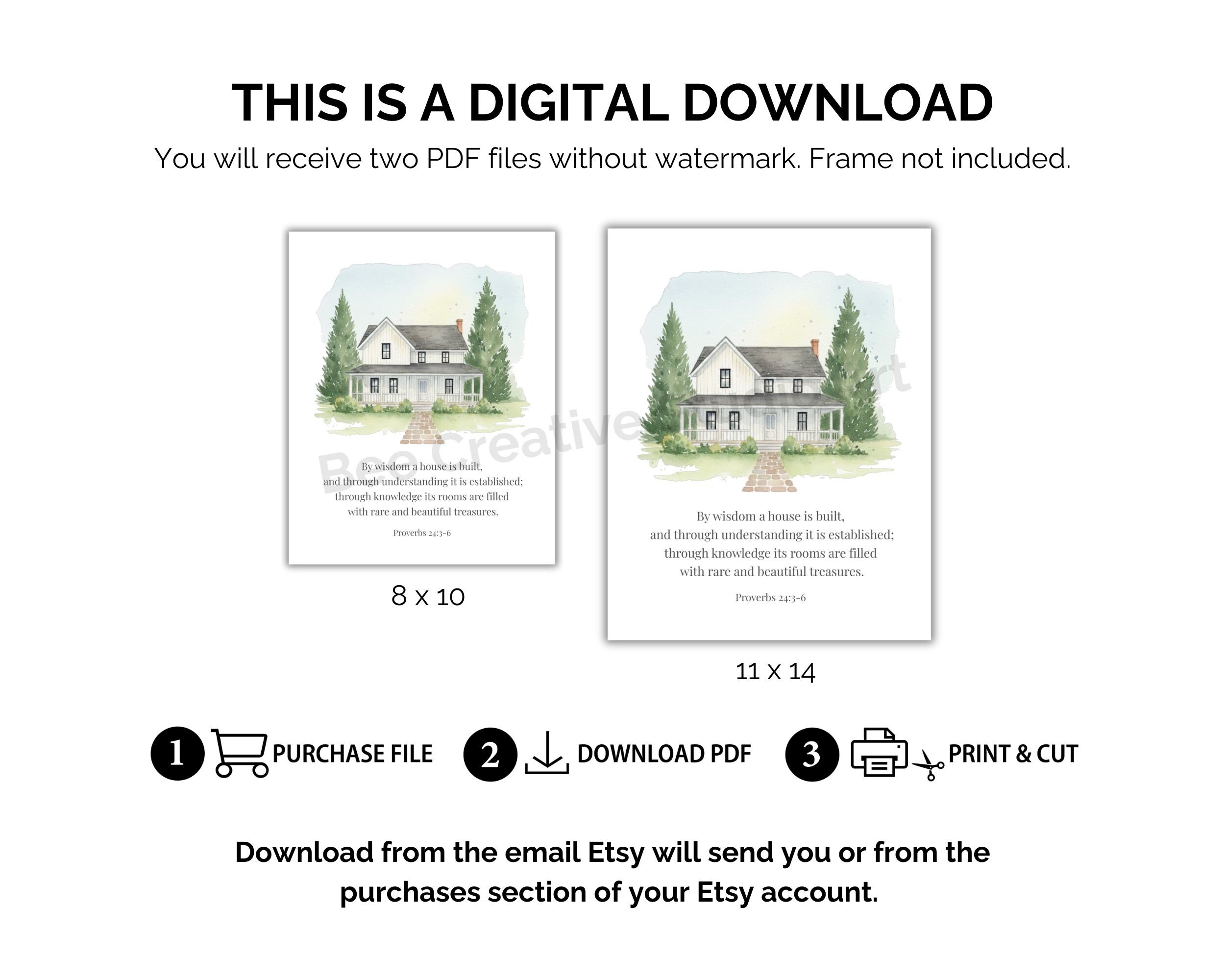 Bible Verse Home Blessing Print | Proverbs 24:3-6 | Watercolor ...