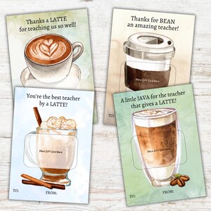Teacher Coffee cadeaukaarthouder - 4 prachtige ontwerpen! | Geweldig voor Valentijnsdag | Bedankt | Waardering | Dankbaarheid | Afdrukbare pdf
