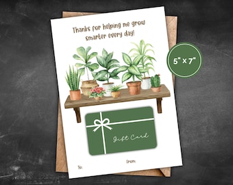 Teacher Appreciation Gift Card Holder - Plant Themed, Teacher Gratitude Gift, End of Year Teacher Gift, Teacher Appreciation Gift Ideas