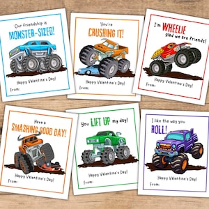 Monster Truck Valentinstag Kinderkarten | Perfekt für Klassenkameraden | Junge oder Mädchen Karte | Schule Valentines | 6 LKW-Designs | Druckbar | Herunterladen
