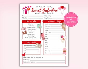 Questionário Secreto de Amigas - PDF Preenchível ou para Escrever à Mão | Pesquisa "Minhas Coisas Favoritas" | Troca de Presentes de Amigas | Dia dos Namorados para Amigas