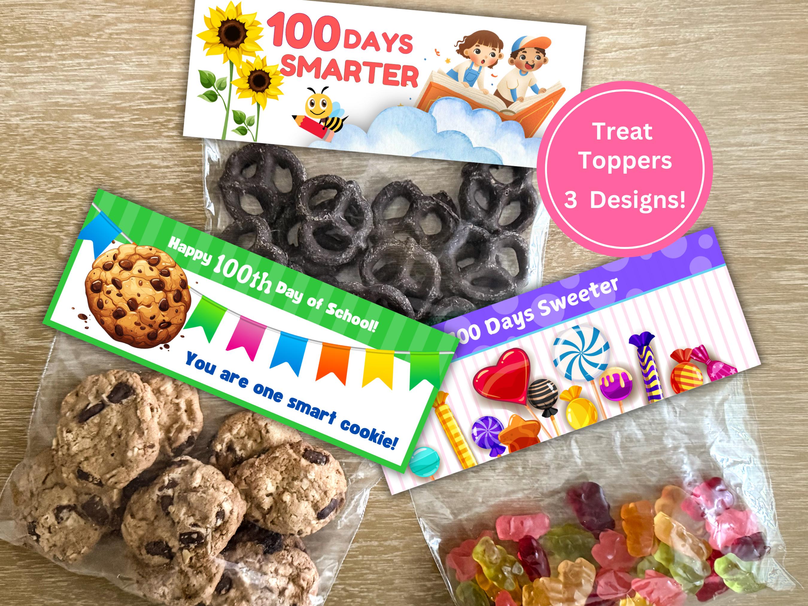 Happy 100th Day Of School Treat Bag Toppers & Cards Set - Classroom Celebration Supplies