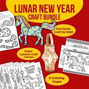 2026 Chinese New Year Paper Craft Bundle- Horse Craft, Paper Lanterns, Coloring Pages, Lunar New Year Party Kids Craft Activities, Printable