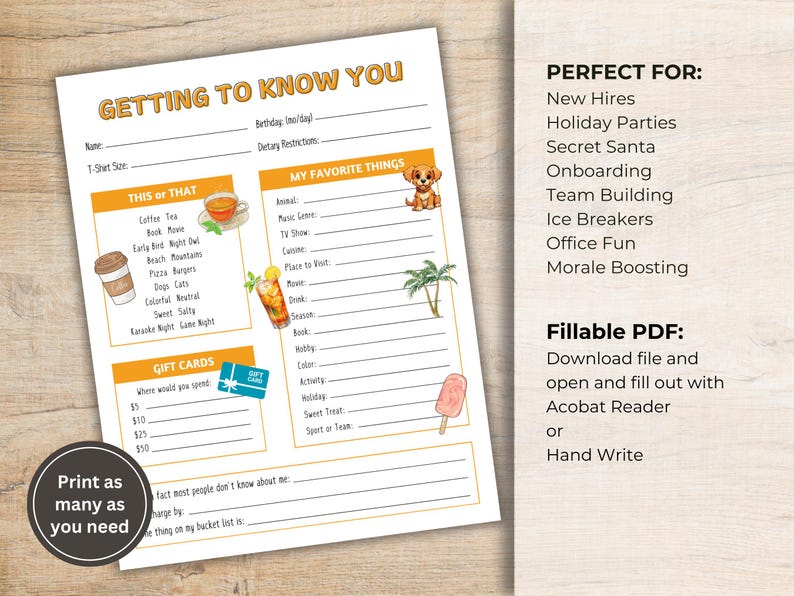 New Team Questionnaire.pdf Getting to Know You Questionnaire | Fillable PDF | Favorite Things ...