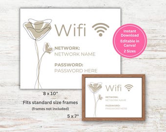 Wi-Fi Passwort Zeichen | Gästezimmer Schild | Boho | Airbnb Wi-Fi Schild | Bearbeitbares Zeichen in Canva | Business Wi-Fi | Druckbar | Sofortdownload