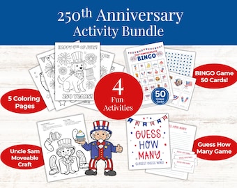 250th Anniversary USA Activity Bundle, Semiquincentennial Activities, 250th Anniversary Crafts, 4th of July Games, 250th Anniversary Games