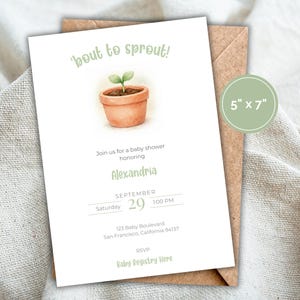 Editable Baby Shower Invitation Plant Theme - 'Bout to Sprout! | Plant Themed Baby Shower | A Little Sprout is on the Way | Printable PDF