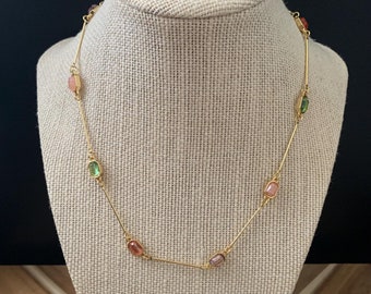 Collar de cristal bañado en oro de color caramelo MNG, joyería vintage, nuevo sin etiquetas