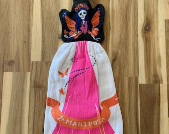 Halloween mariposa sugar skull Hanging kitchen towel hand towel NWOT