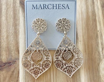 Marken Ohrringe goldfarbene filigrane Orbital Ohrringe Schmuck Geschenk Alle Artikelpreise enthalten US-Zölle