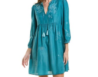 Johnny Was Silk Embroidered Floral Dress: Christy Flowy Mini Alle Artikelpreise enthalten US-Zölle