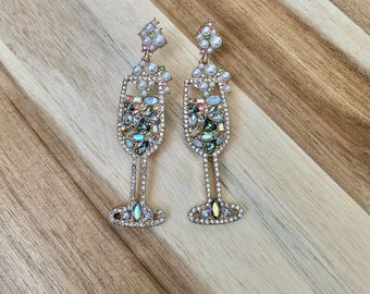 Pendientes de diamantes de imitación de champán Baublebar Sip Sip Hooray, joyería nueva sin etiquetas