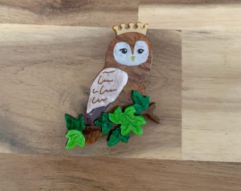 Erstwilder Regal Woodland Owl Brooch bird pin NWOT