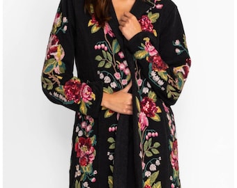 Johnny Was BIYA Lois Sequin Blazer Embroidered Flower Floral Coat NWT Size S all item prices include US tariffs