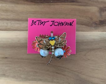 Betsey Johnson dragonfly with flower pearls ring jewelry Size 8 NWT all item prices include US tariffs